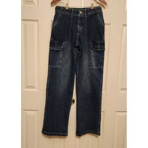 True Religion Womens Medium Wash Denim Cargo Straight Leg Jeans Size 26